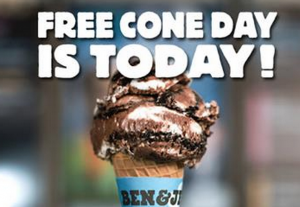 Score a FREE ice cream cone from Ben & Jerry's today!