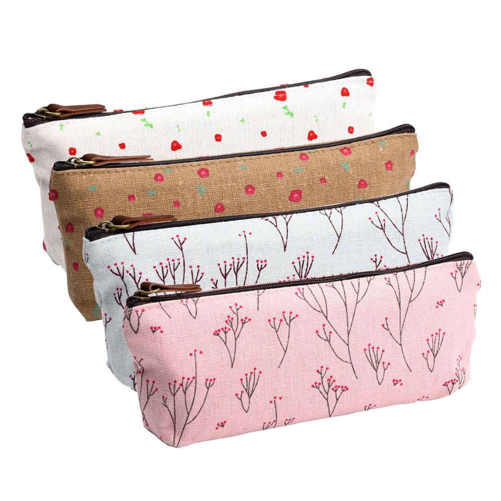 Cute canvas pencil bags/pouches (set of 4) only $7.59