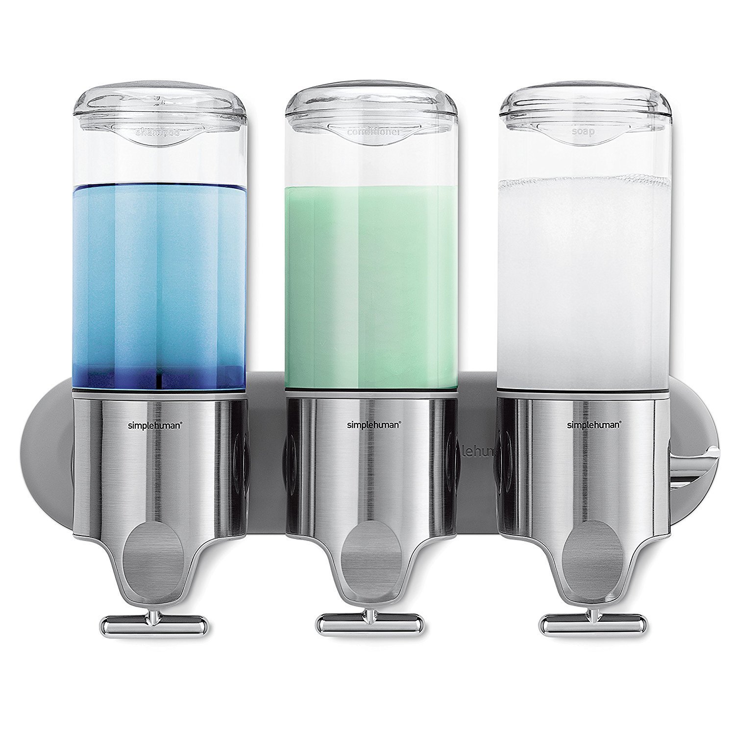 simplehuman Triple Wall Mount Shower Pump, 3 x 15 fl. oz. Shampoo and