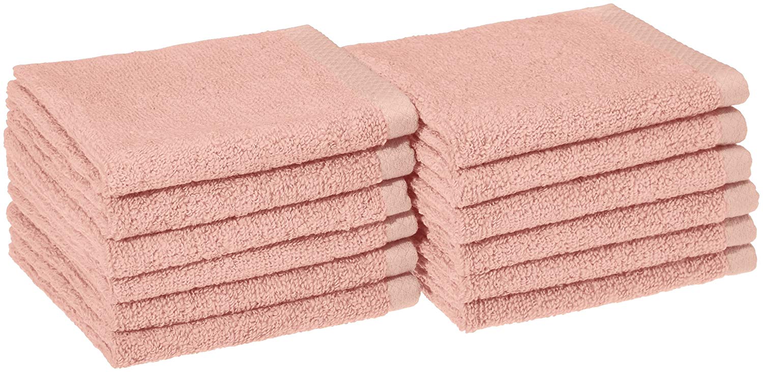 AmazonBasics QuickDry Washcloth 100 Cotton, 12Pack, Petal Pink 5.15