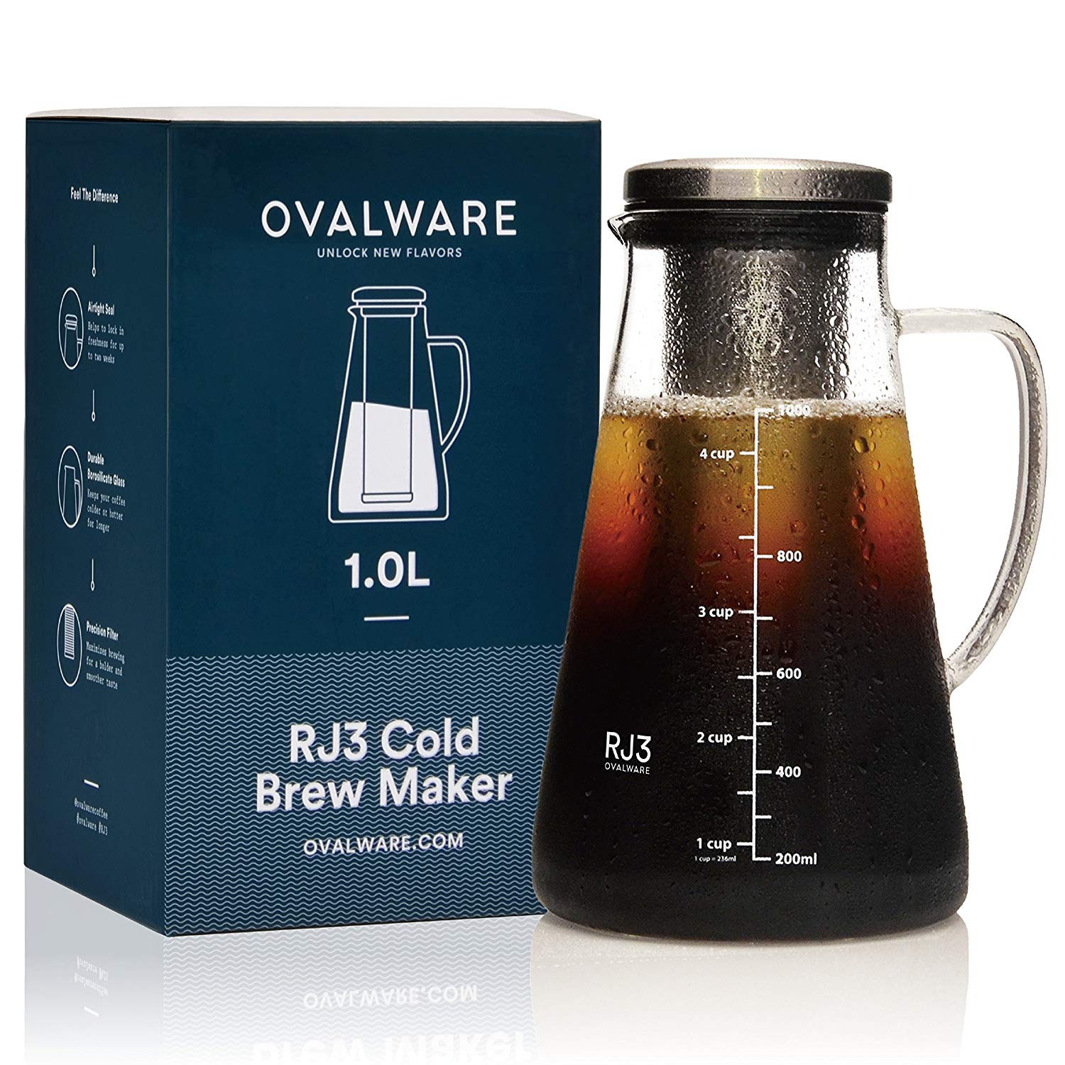Airtight Cold Brew Iced Coffee Maker and Tea Infuser with Spout 1.0L