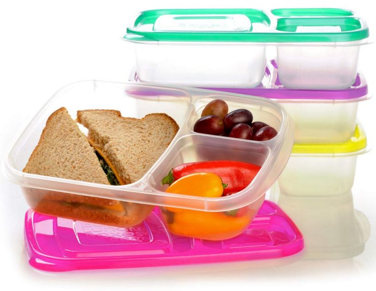 EASYLUNCHBOXES 3-COMPARTMENT BENTO LUNCH BOX CONTAINERS, SET OF 4