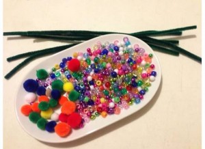 Pompoms, beads and pipe cleaners