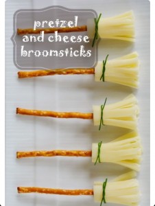 Pretzel and cheese broomsticks