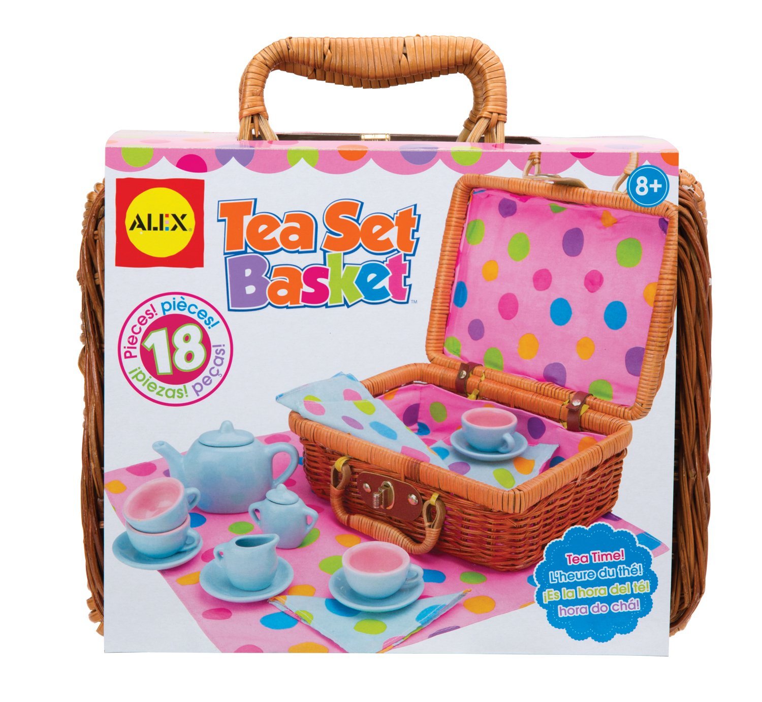 toy tea set in basket