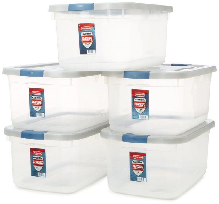 Rubbermaid Roughneck Clear Storage Container, 50 qt., Pack of 5 Only