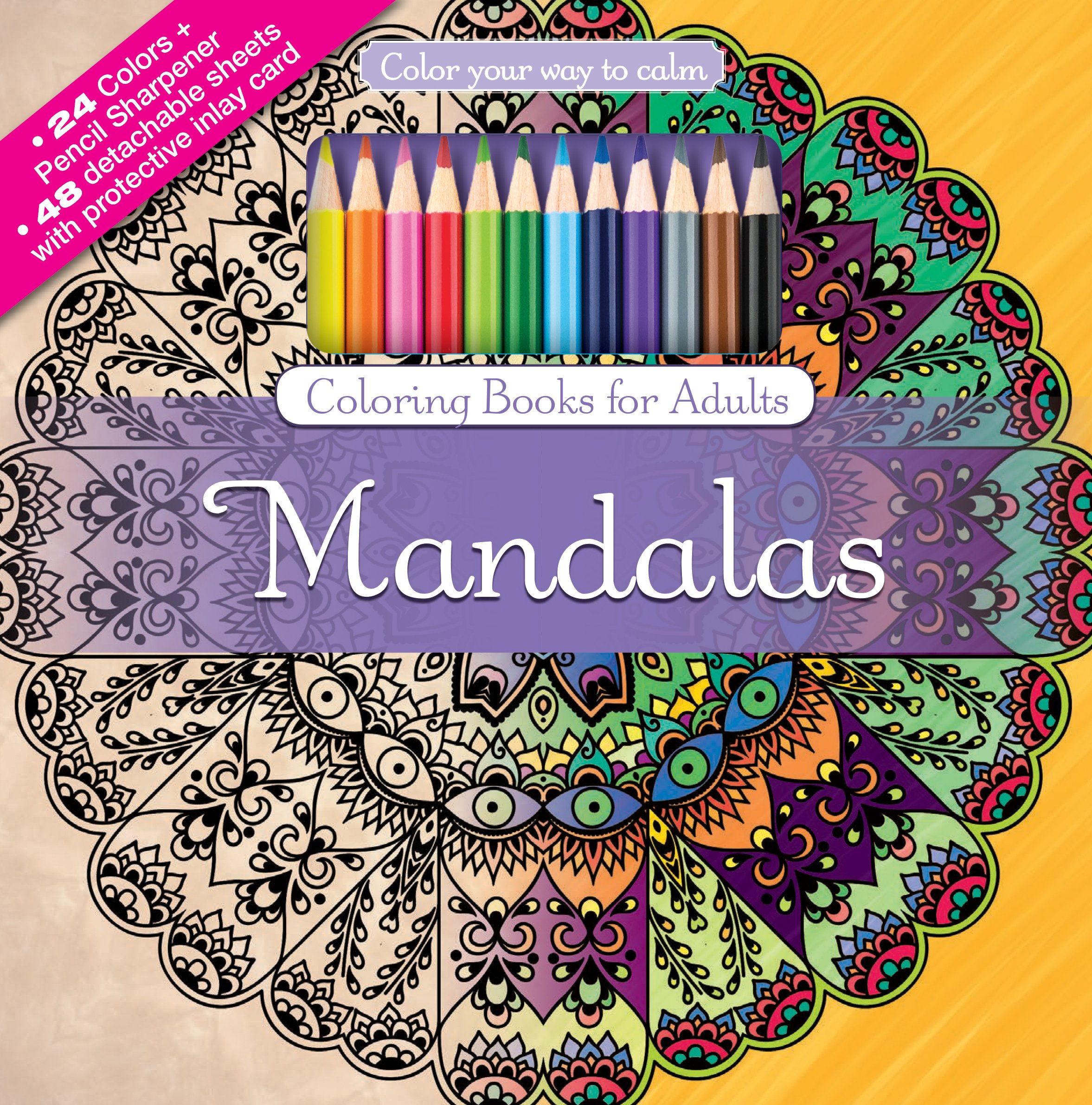 Mandalas Adult Coloring Book Set With 24 Colored Pencils And Pencil