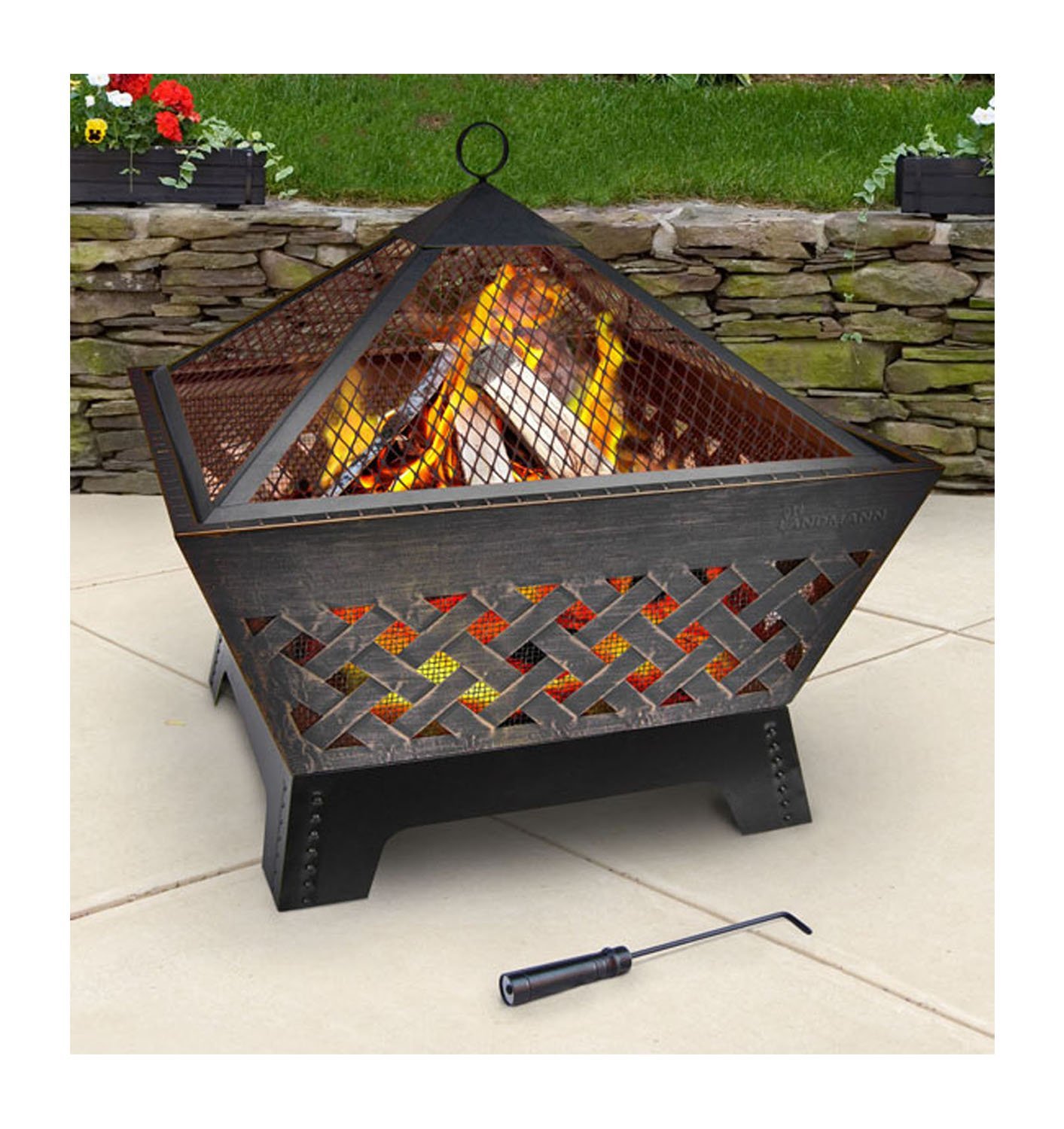 Landmann Barrone Fire Pit With Cover 26 Inch Antique Bronze 51 96