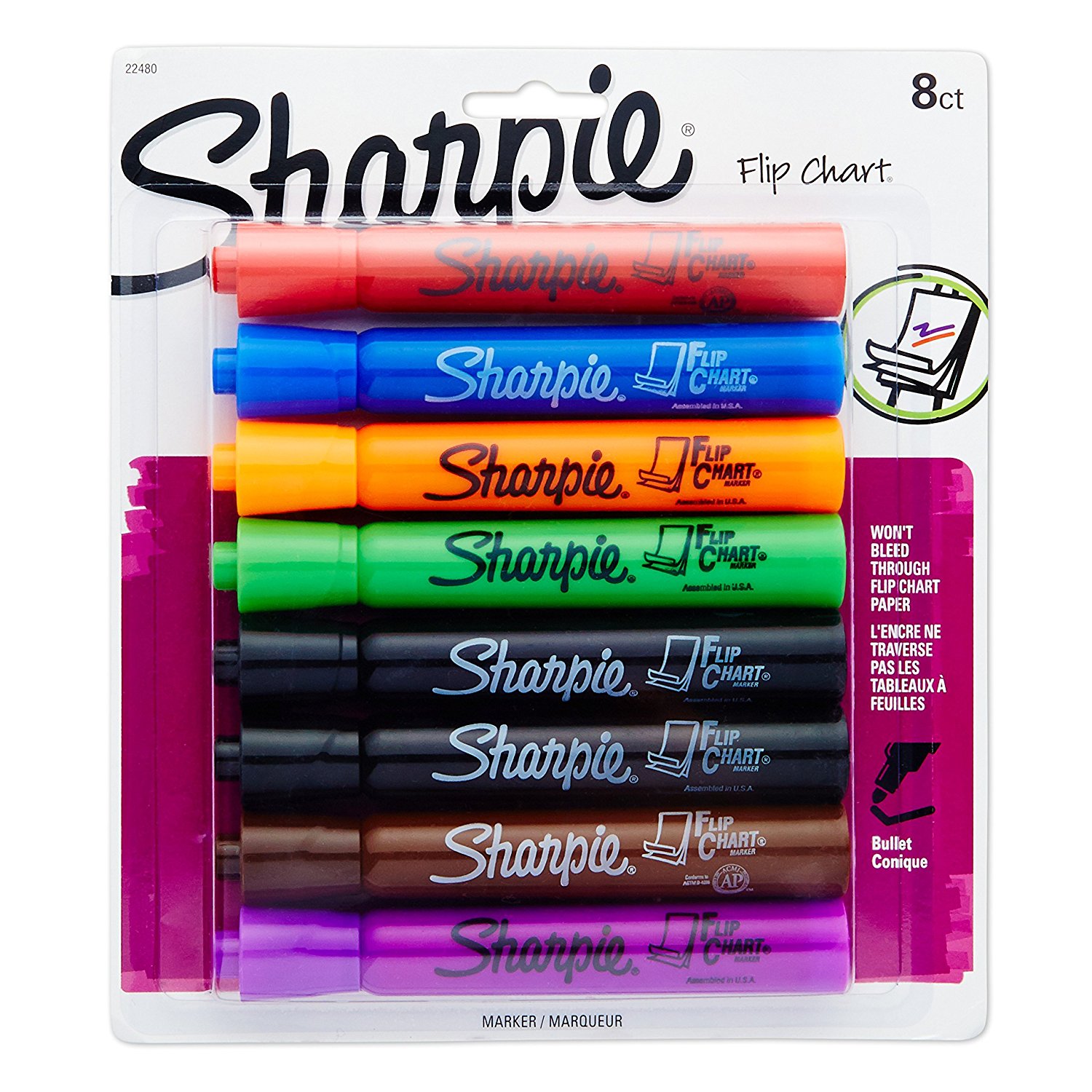 Sharpie 22480PP Flip Chart Markers, Bullet Tip, Assorted Colors, 8