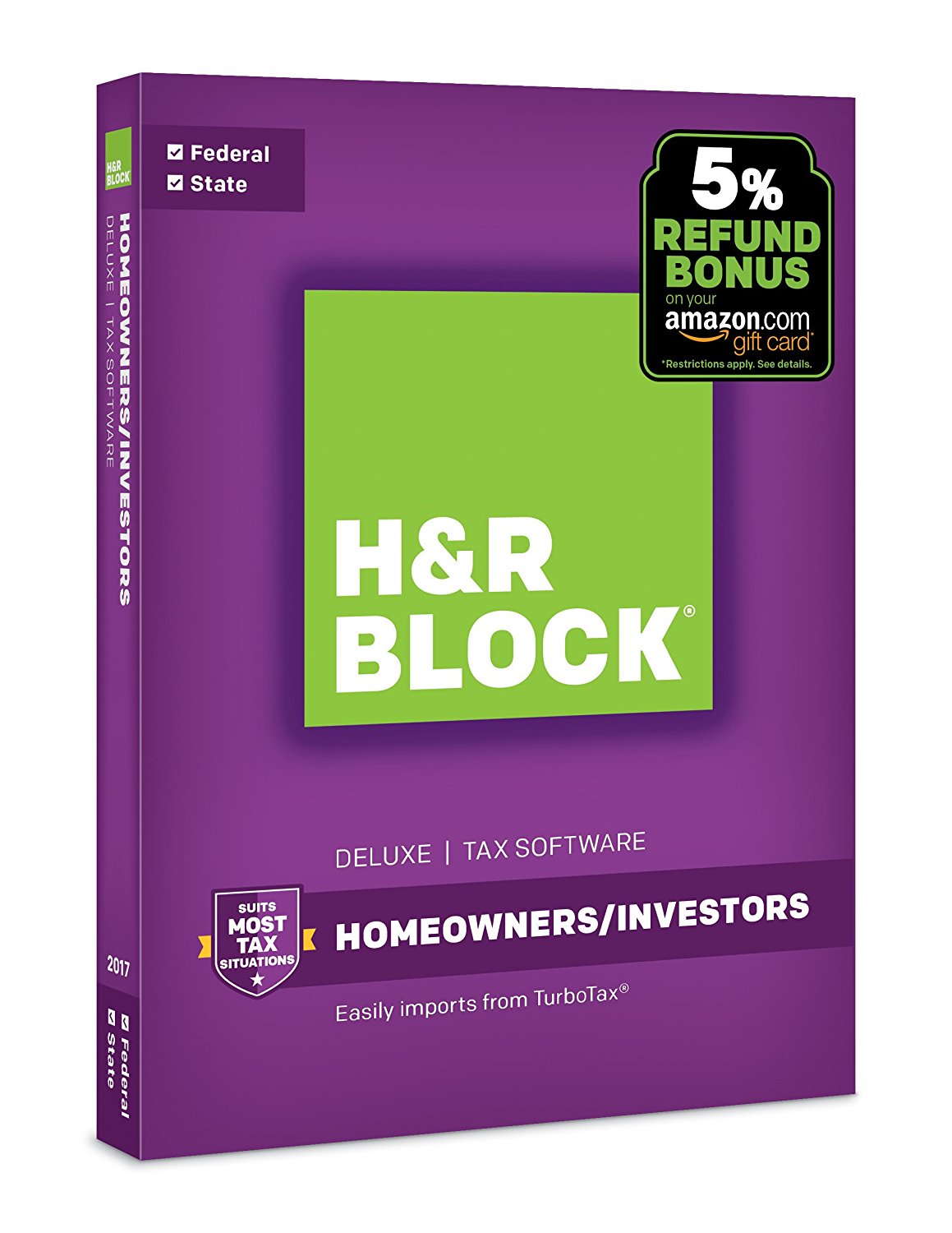 H&R Block Tax Software Deluxe + State 2017 with 5 Refund