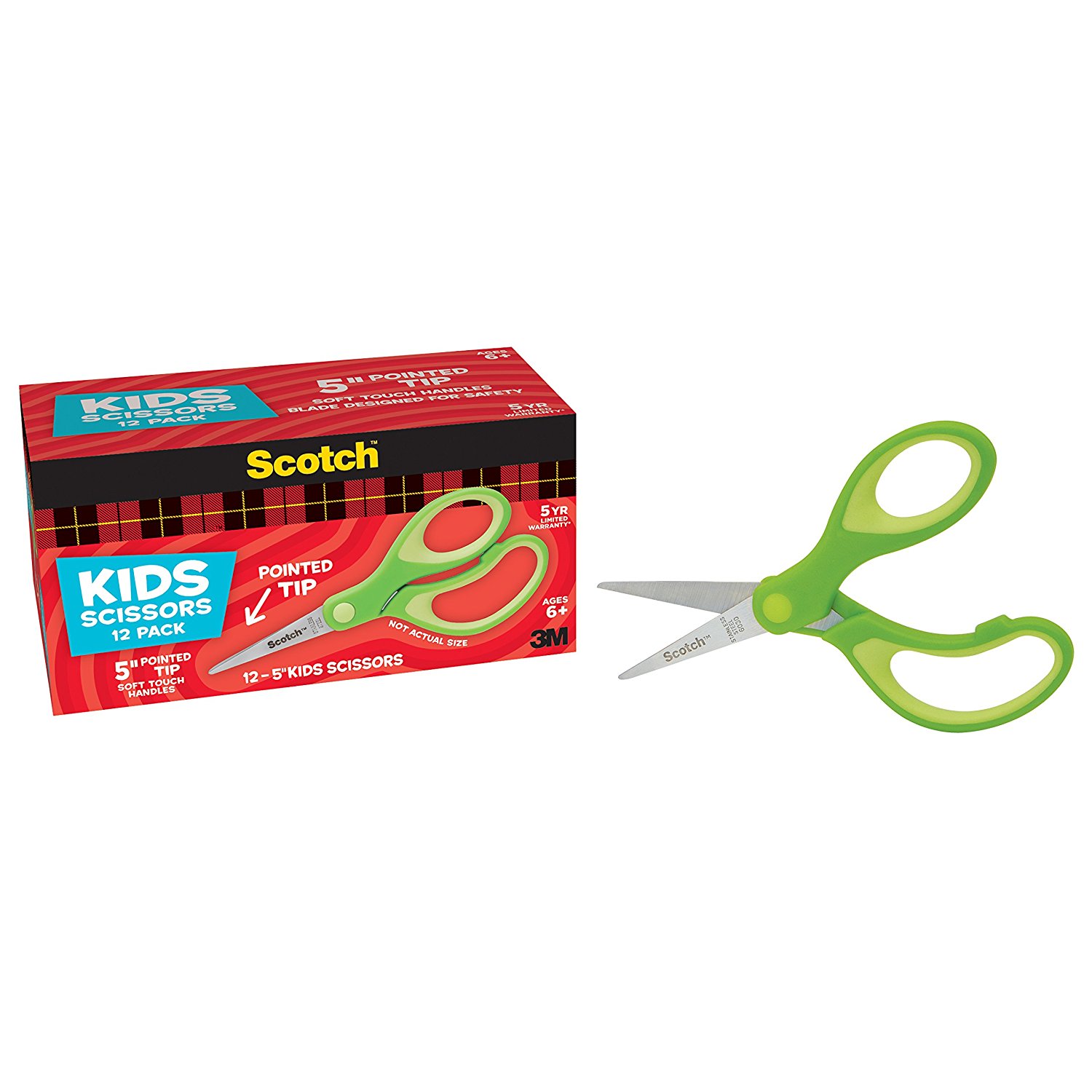 Scotch 5Inch Soft Touch Pointed Kid Scissors, 12 Count Teacher Pack 6.71