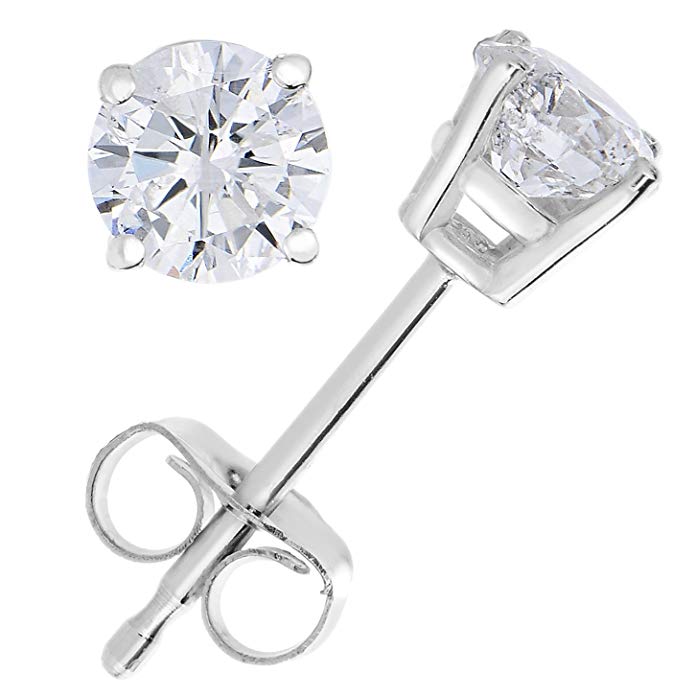 1/4 cttw Diamond Stud Earrings 14K White Gold with Push-Backs and Gift ...