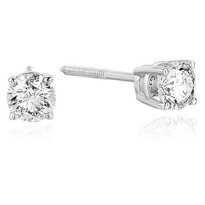 1/2 cttw Certified Diamond Stud Earrings 14K White Gold I1I2 With Screw Backs 189.97