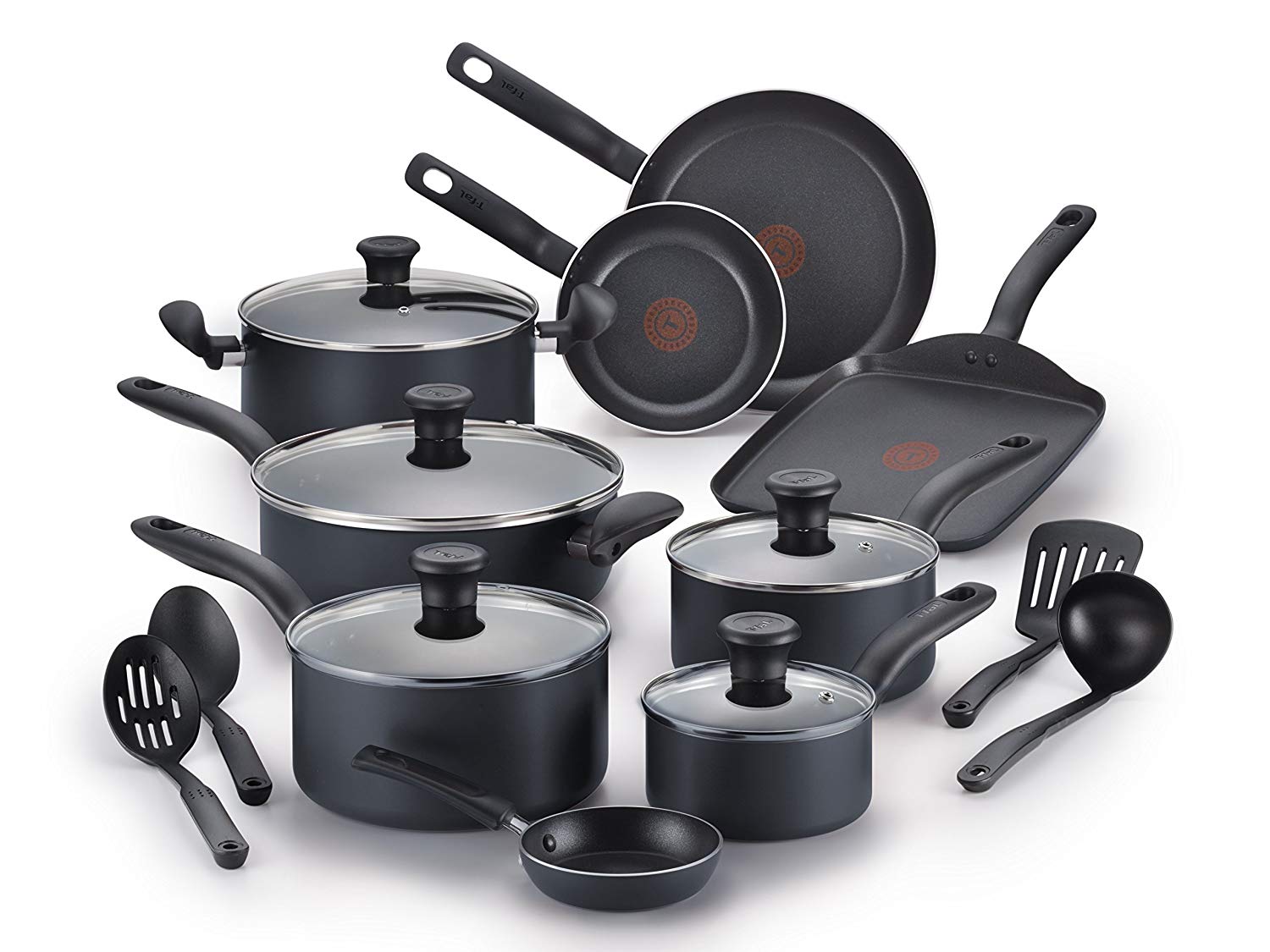 T-fal A821SI64 Initiatives Nonstick 18-Piece Cookware Set, Black $59.47