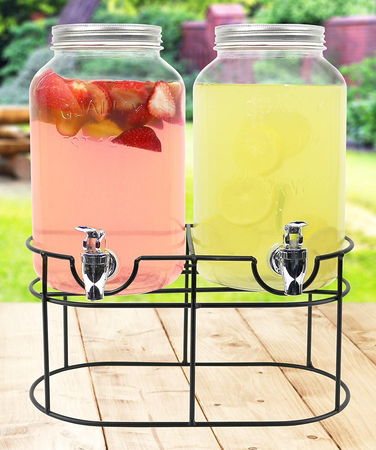 Estilo 1 Gallon Glass Mason Jar Double Beverage Drink Dispenser On 