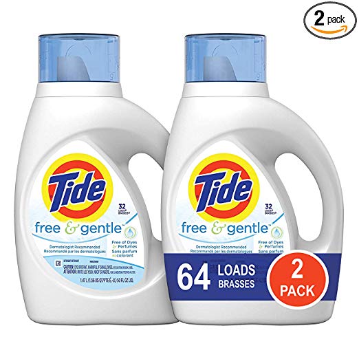 Tide Free and Gentle HE Liquid Laundry Detergent, 2 Pack of 50 oz