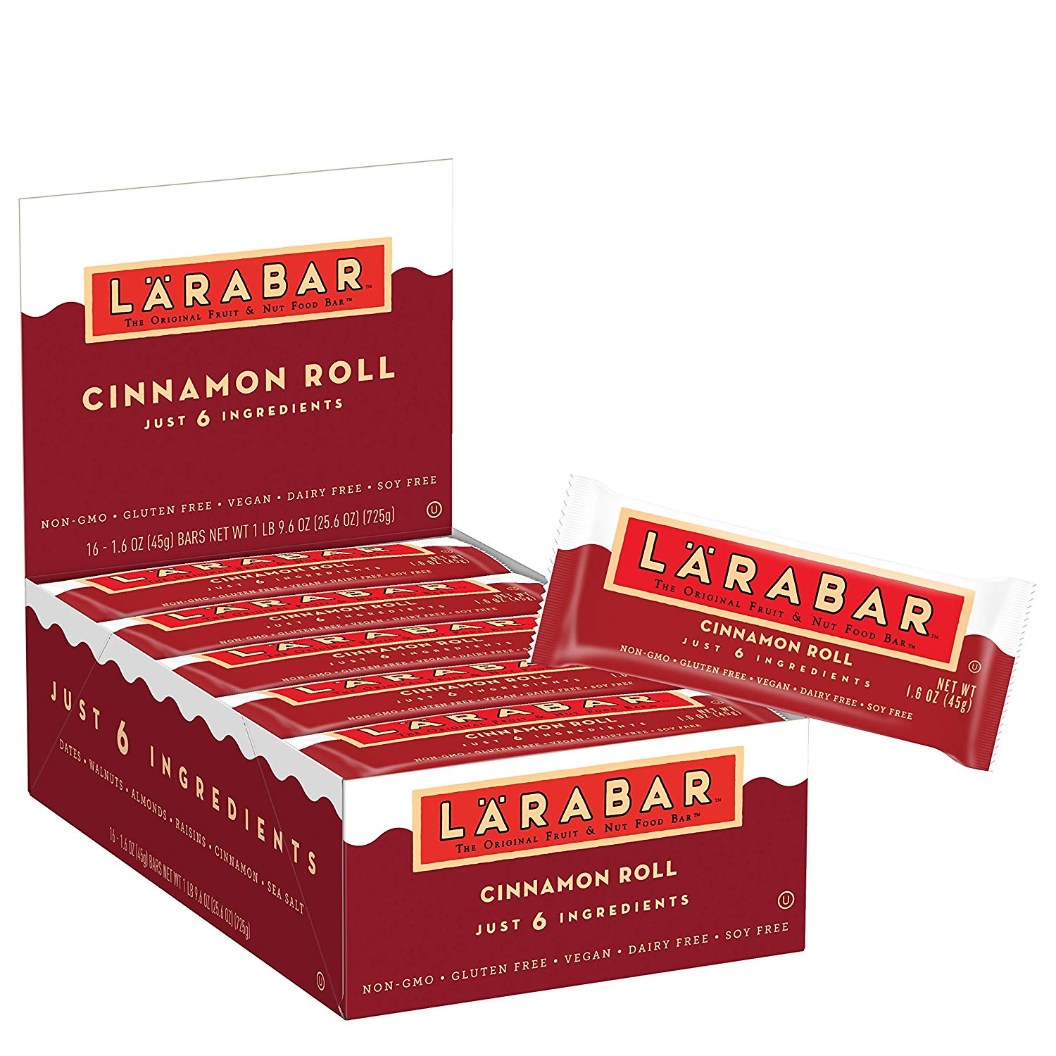 Larabar Gluten Free Bar, Cinnamon Roll, 1.6 oz Bars (16 Count), Whole