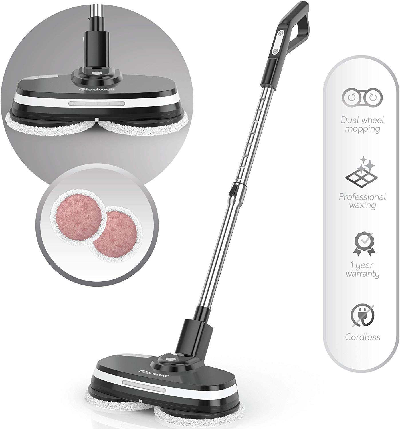 Gladwell Cordless Electric Mop 3 in 1 Spinner, Scrubber, Waxer Quiet