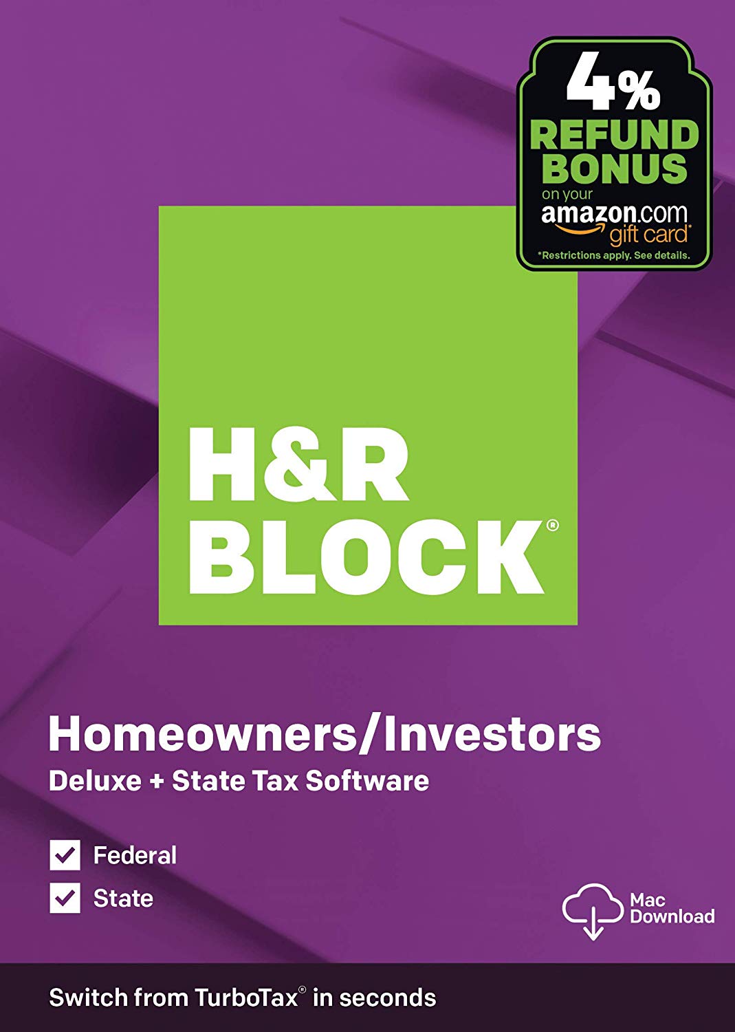 H&R Block Tax Software Deluxe + State 2019 with 4 Refund