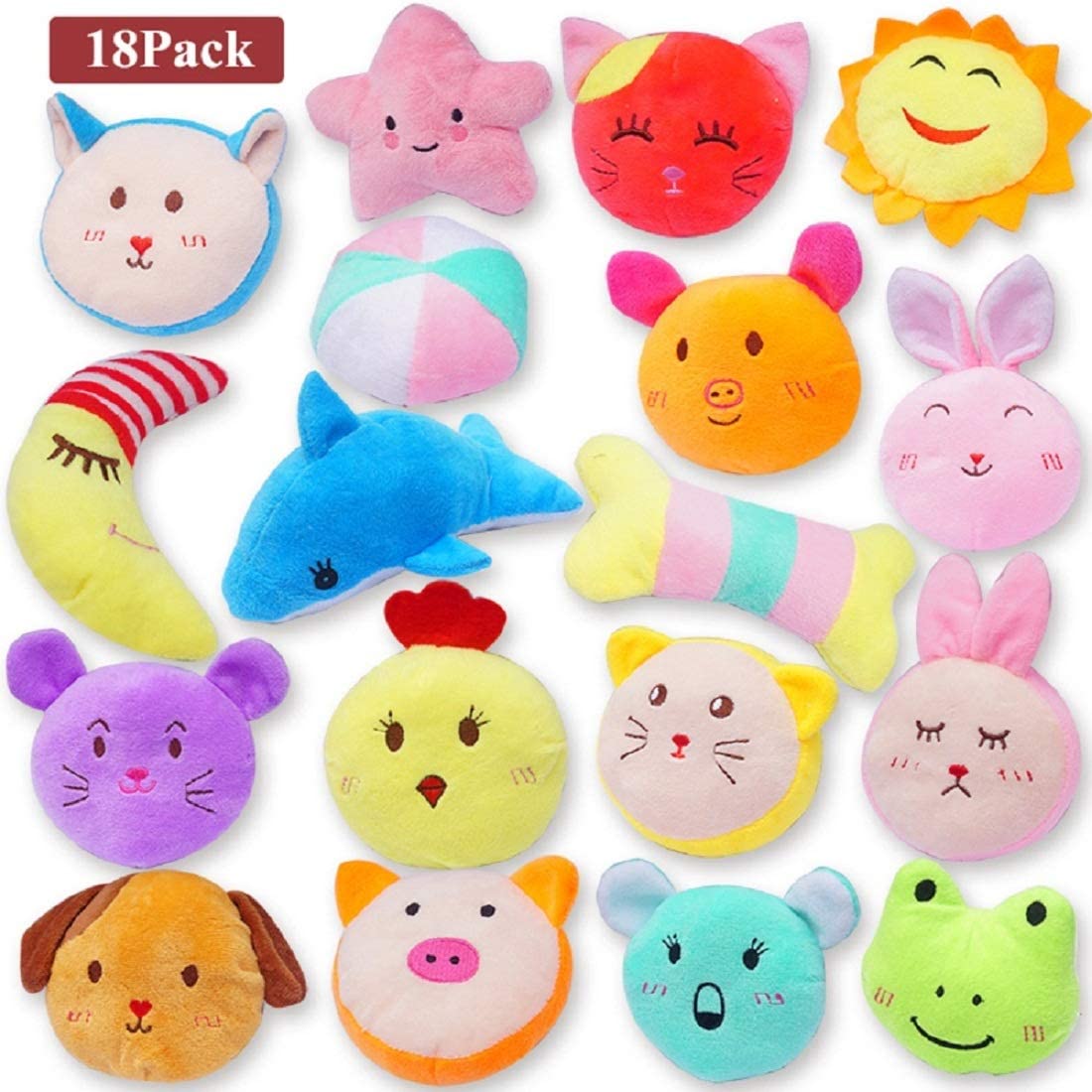 YUNKINGDOM 18 Pack Puppy Plush Squeaky Toys Small Dog Chew Toys for