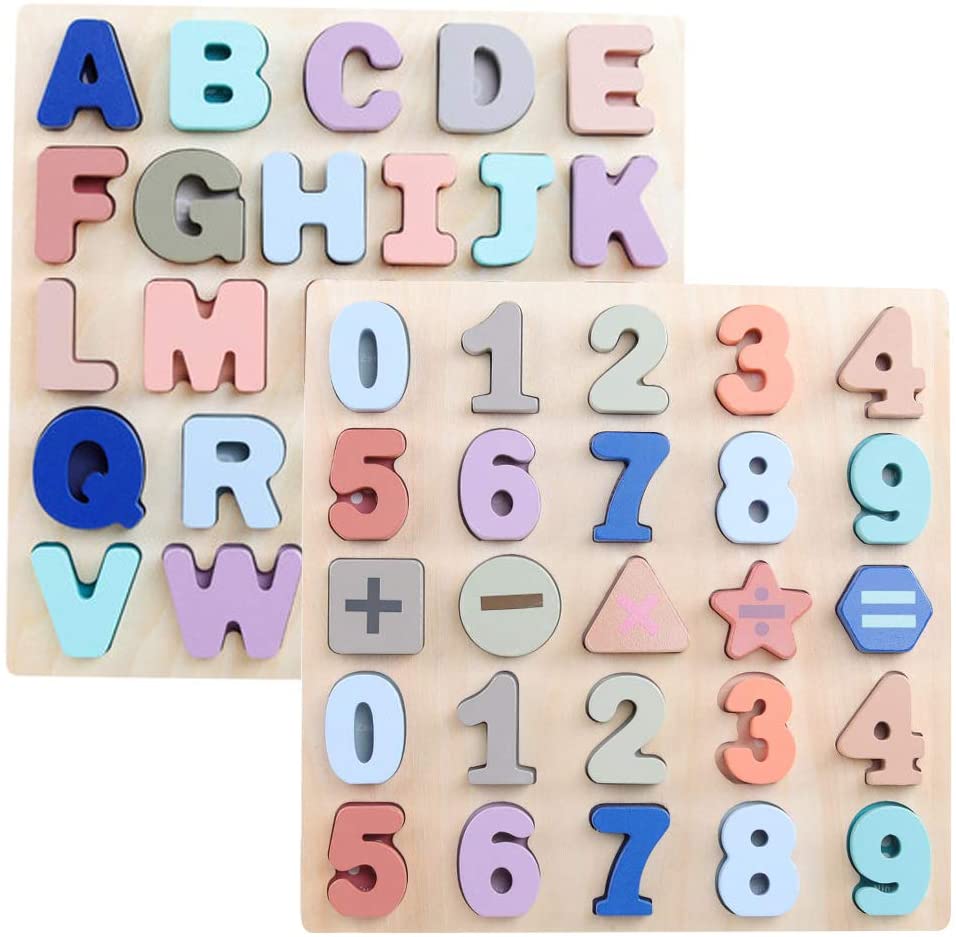 GEMEM Wooden Alphabet Chunky Puzzles ABC Upper Case Letter and Number ...