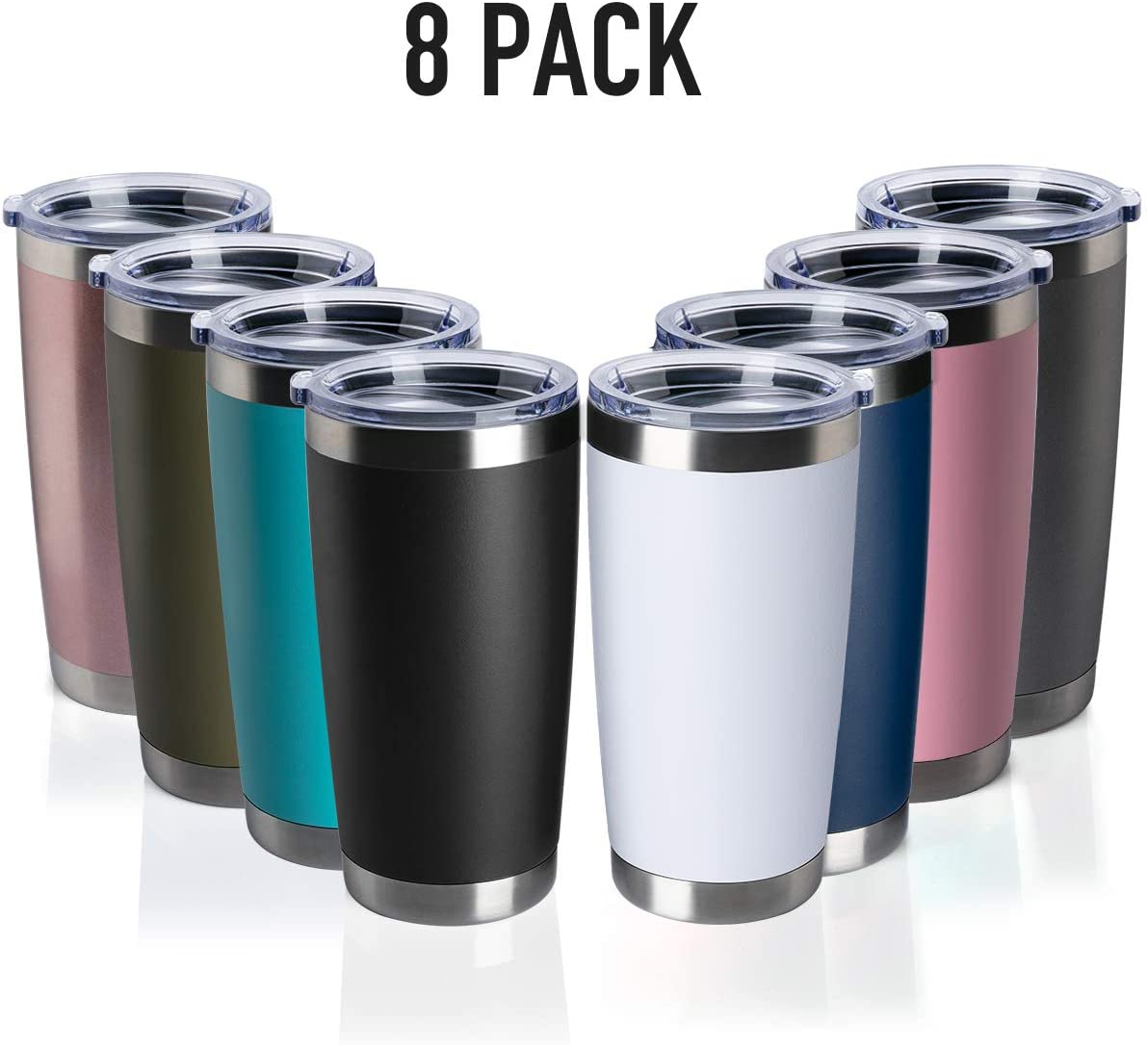 Tdyddyu 8 Pack 20 Oz Double Wall Stainless Steel Vacuum Insulated Tumbler Coffee Travel Mug With