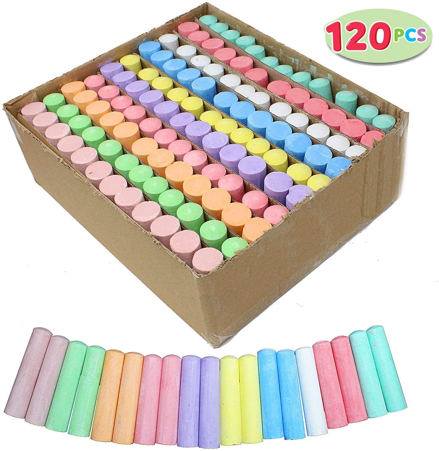 Joyin 120 Pack Giant Box Non-toxic Jumbo Washable Sidewalk Chalk Set in ...