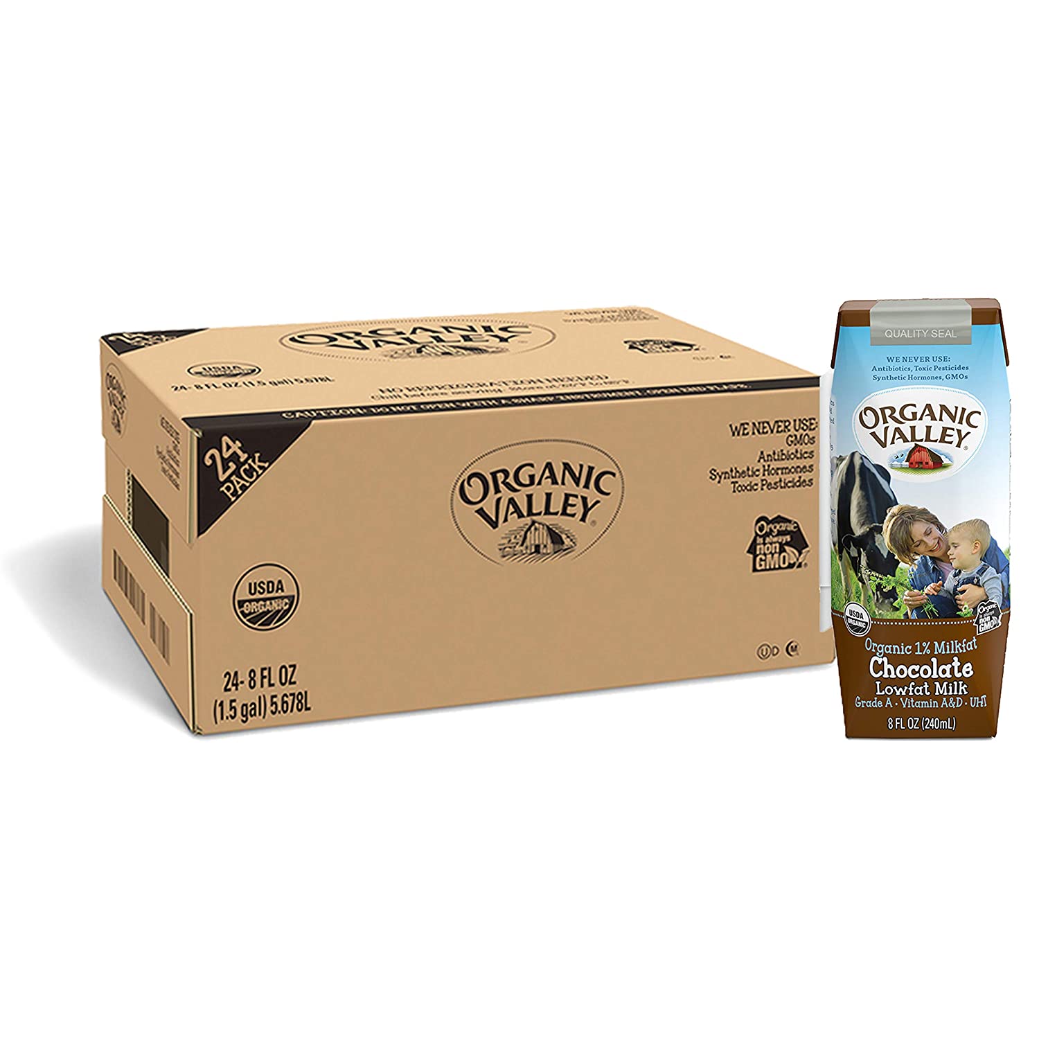 Organic Valley Chocolate Milk Boxes, Shelf Stable 1 Milk, 8oz (Pack of