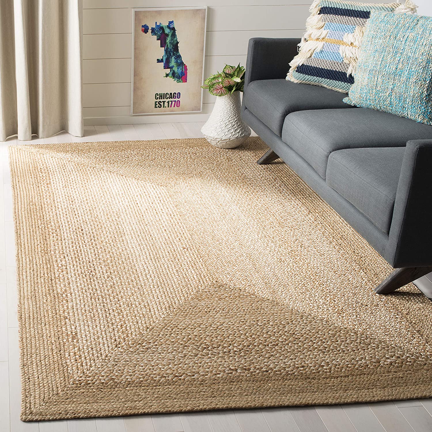 Safavieh Fiber Collection Natural and Ivory Jute Area Rug, 8' x 10