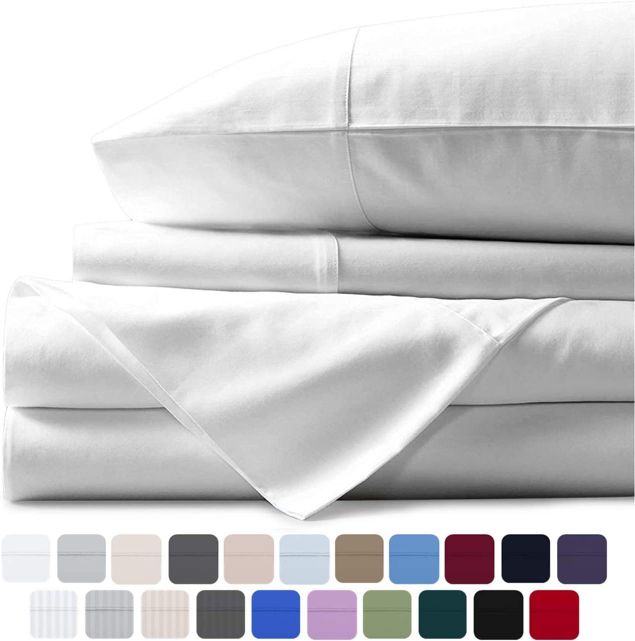 Mayfair Linen 100 Egyptian Cotton Sheets, White Queen Sheets Set, 800