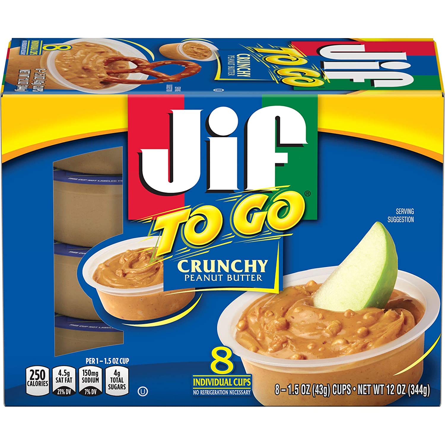 Jif To Go Crunchy Peanut Butter, 481.5 Ounce Cups, 9g (7 DV) of