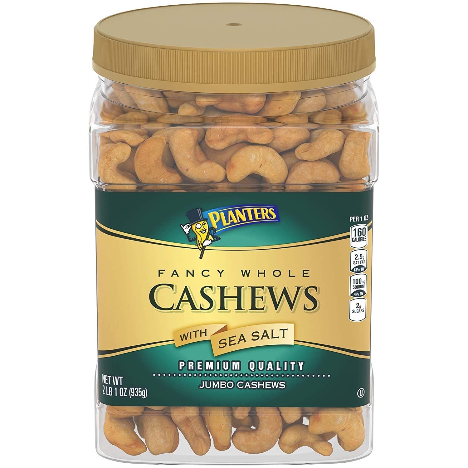 Planters Fancy Whole Cashews With Sea Salt, 33 Oz. Resealable Jar