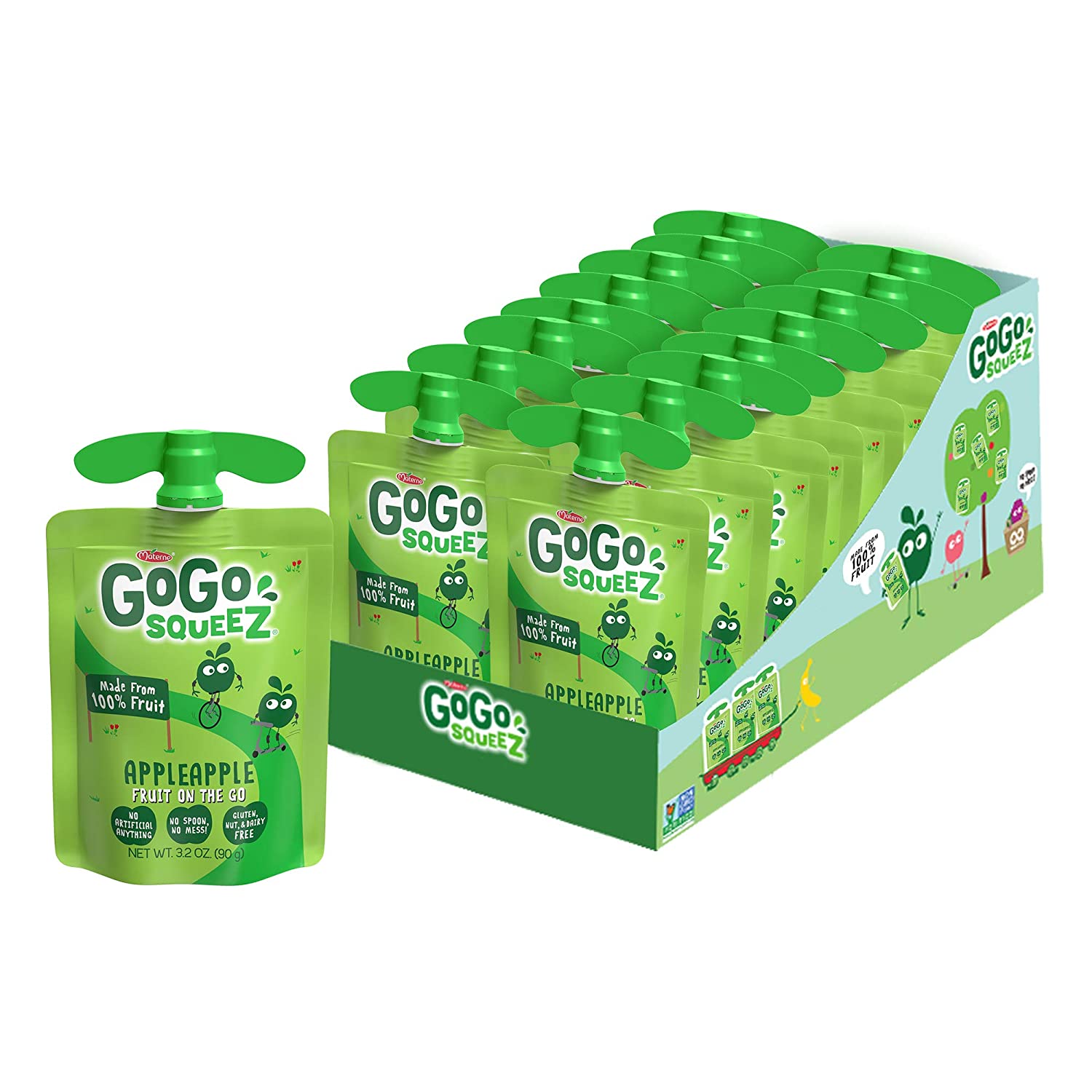 GoGo squeeZ Applesauce, Apple Apple, 3.2 Ounce (18 Pouches), Gluten