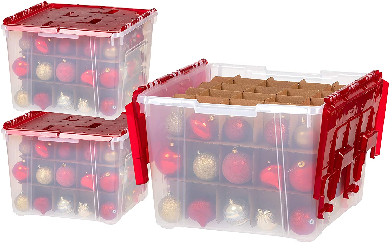 IRIS USA WL60 Holiday Ornament Storage Box with dividers, 3 Count
