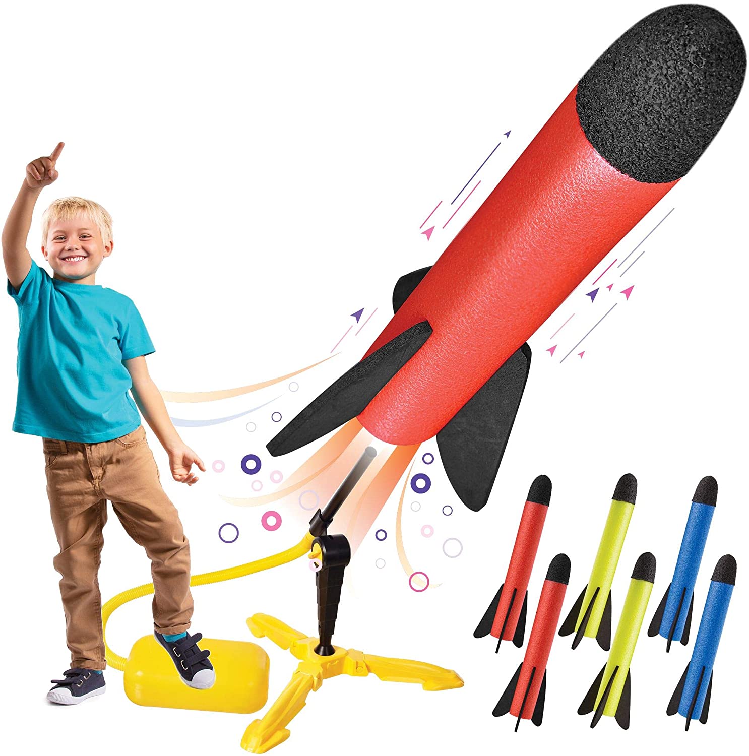 Toy Rocket Launcher for kids – Shoots Up to 100 Feet – 8 Colorful Foam ...