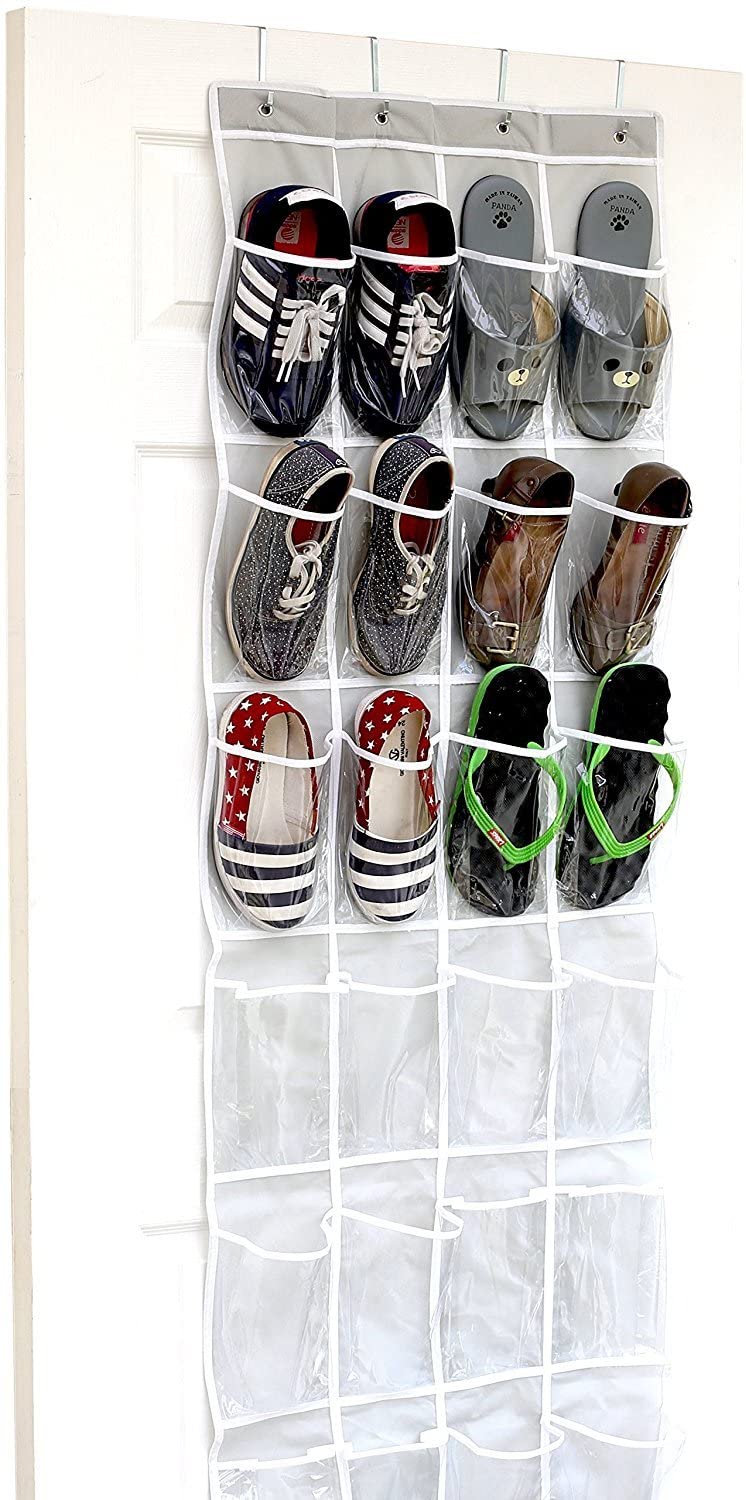 24 Pockets SimpleHouseware Crystal Clear Over The Door Hanging Shoe