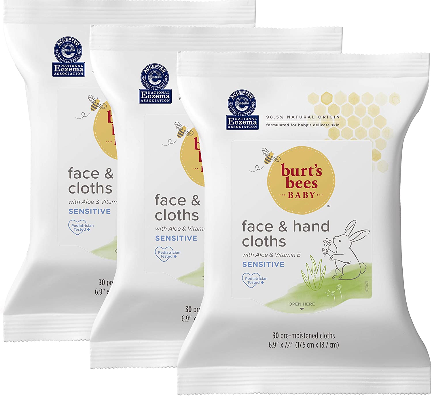Burt's Bees Baby Face & Hand Cloths, Unscented Cleansing Wipes,30 Wipes