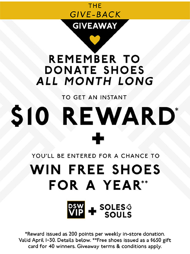 Saturday Freebies Free 10 Reward at DSW with Shoe Donation