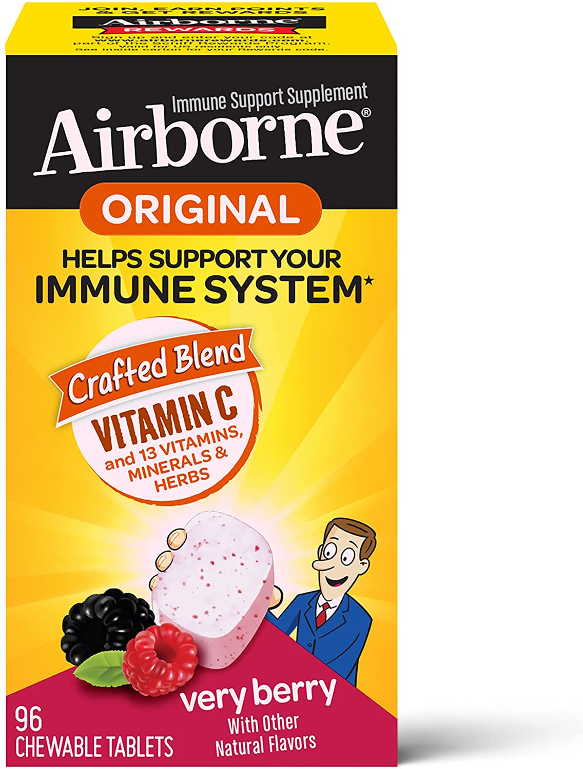 Airborne 1000mg Vitamin C Chewable Tablets with Zinc, Immune Support