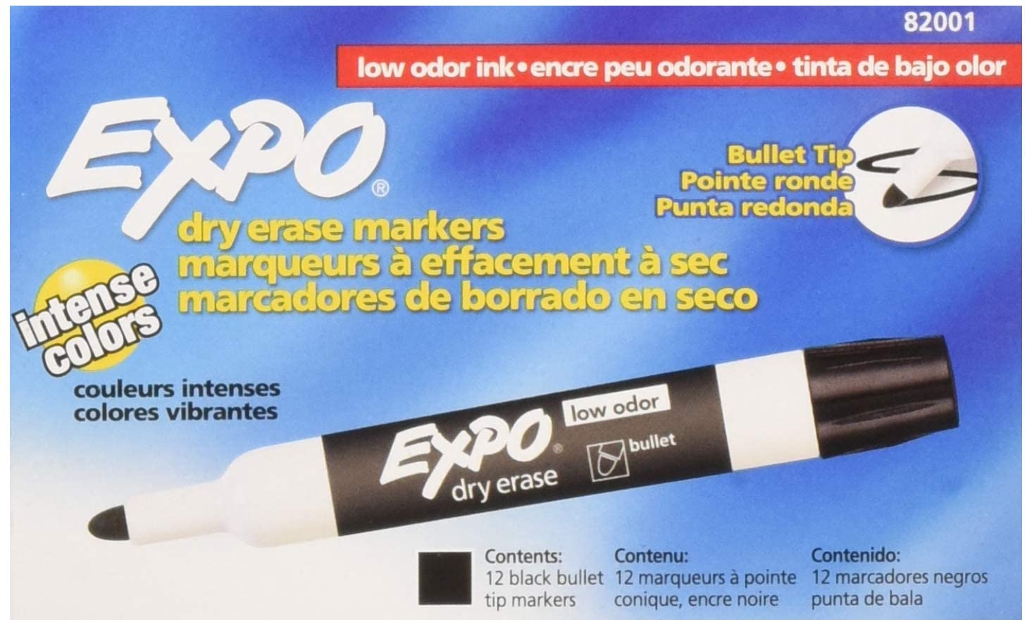 EXPO Low-Odor Bullet Black Dry Erase Markers, Pack of 12, Only $4.49