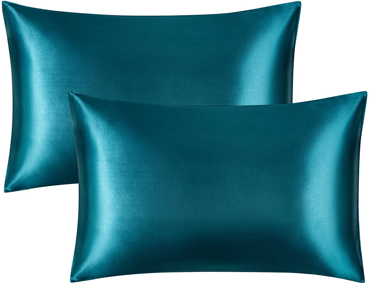 Bedsure Satin Pillowcases Standard Set of 2 Teal Silk Pillow Cases for Hair and Skin 20x26