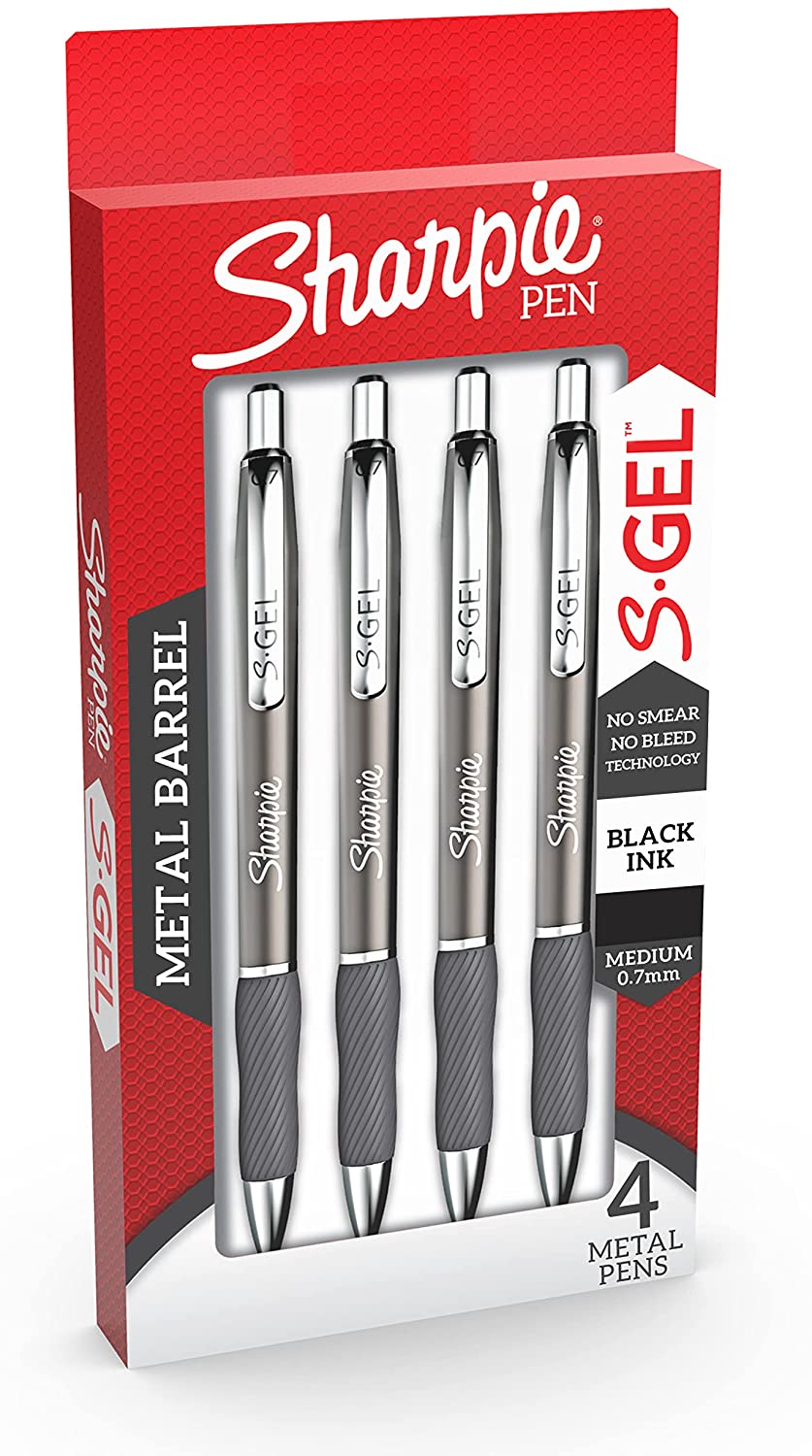 thumbnail image 2 of Sharpie S-Gel Metal Barrel Gel Pens, 12 Pack, Black Ink, 0.7mm Medium Point, No Smear No Bleed, Contoured Rubber Grip 2 of 4