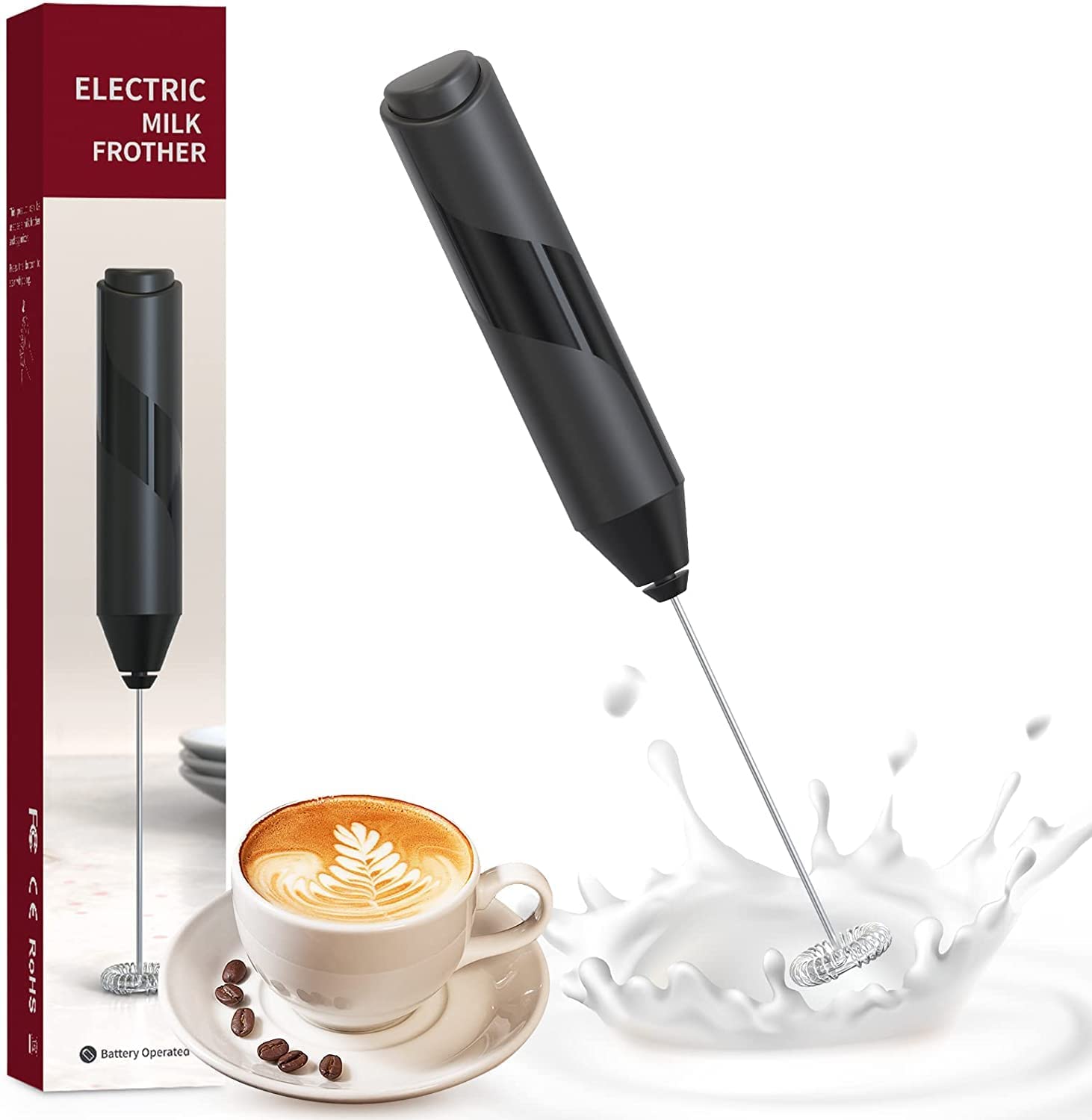 Milk Frother for Coffee, Handheld Battery Operated Electric Milk Frother for Coffee, Latte, Hot