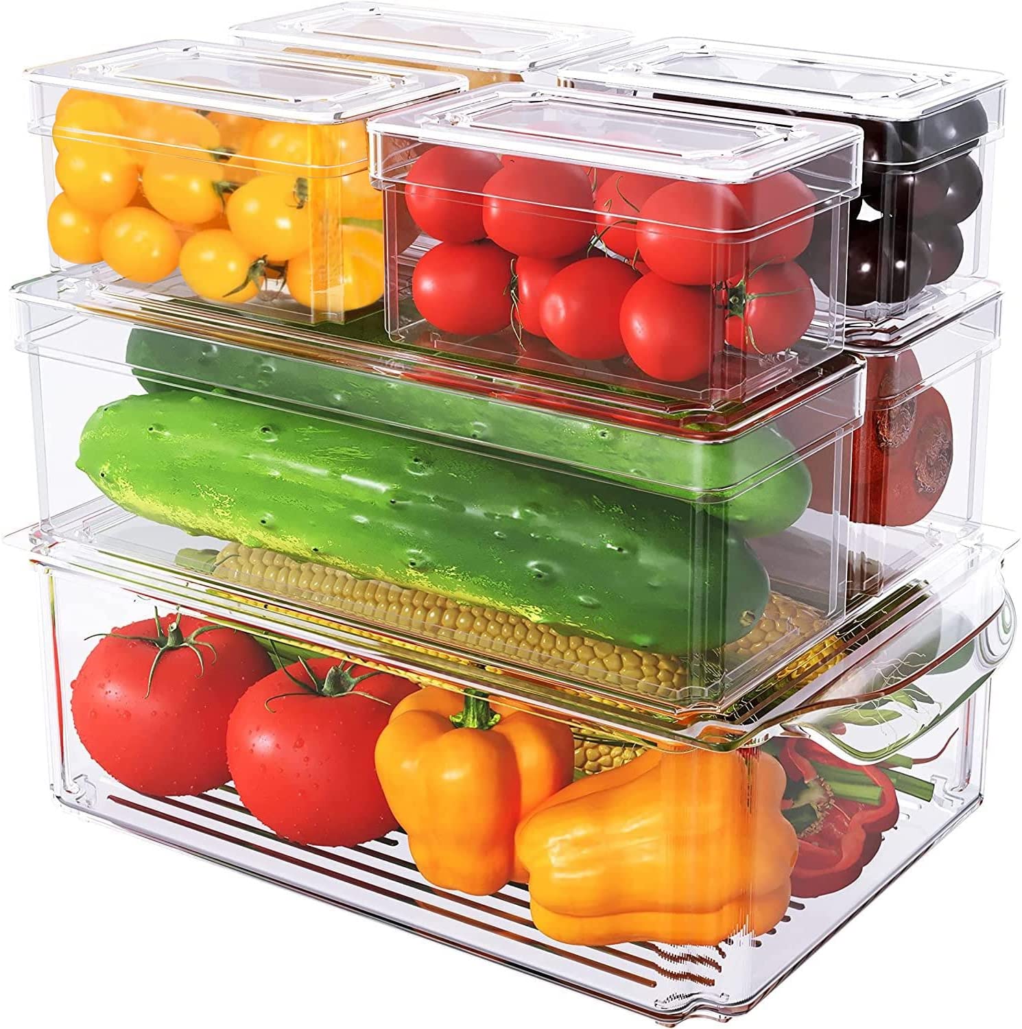 Set Of 7 Fridge Organizer Stackable Refrigerator Organizer Bins with ...