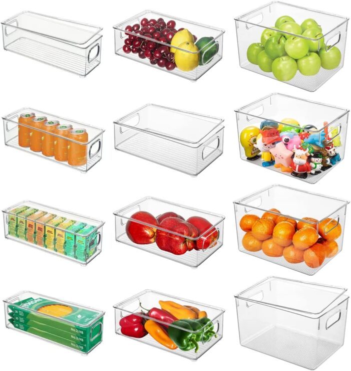 Refrigerator Organizer Bins with Lids, 12 Pack Plastic Freezer Organizer Bins for Freezer