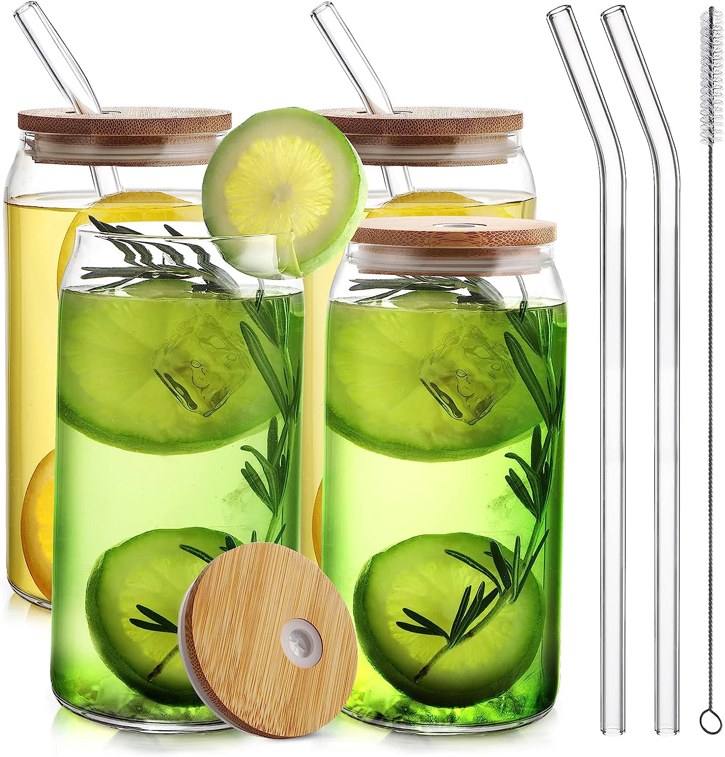 4-Piece Glass Cups With Bamboo Lids And Straws Set Only $7.73