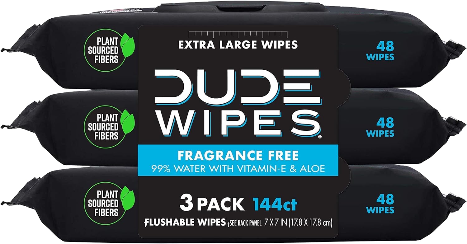 DUDE Wipes - Flushable Wipes - 3 Pack, 144 Wipes Only $4.74