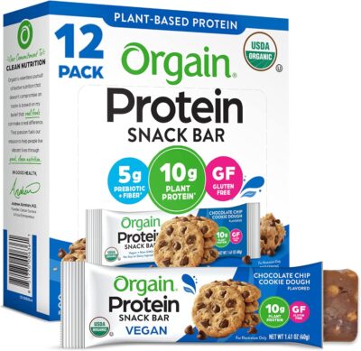 Orgain Organic Vegan Protein Bars, Chocolate Chip Cookie Dough, 12 Ct Only $8.63