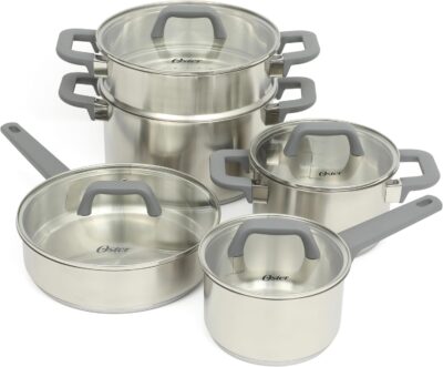 Oster Beauford 9-Piece Stainless Steel 5-Ply Encapsulated Base Cookware Set Only $39.76