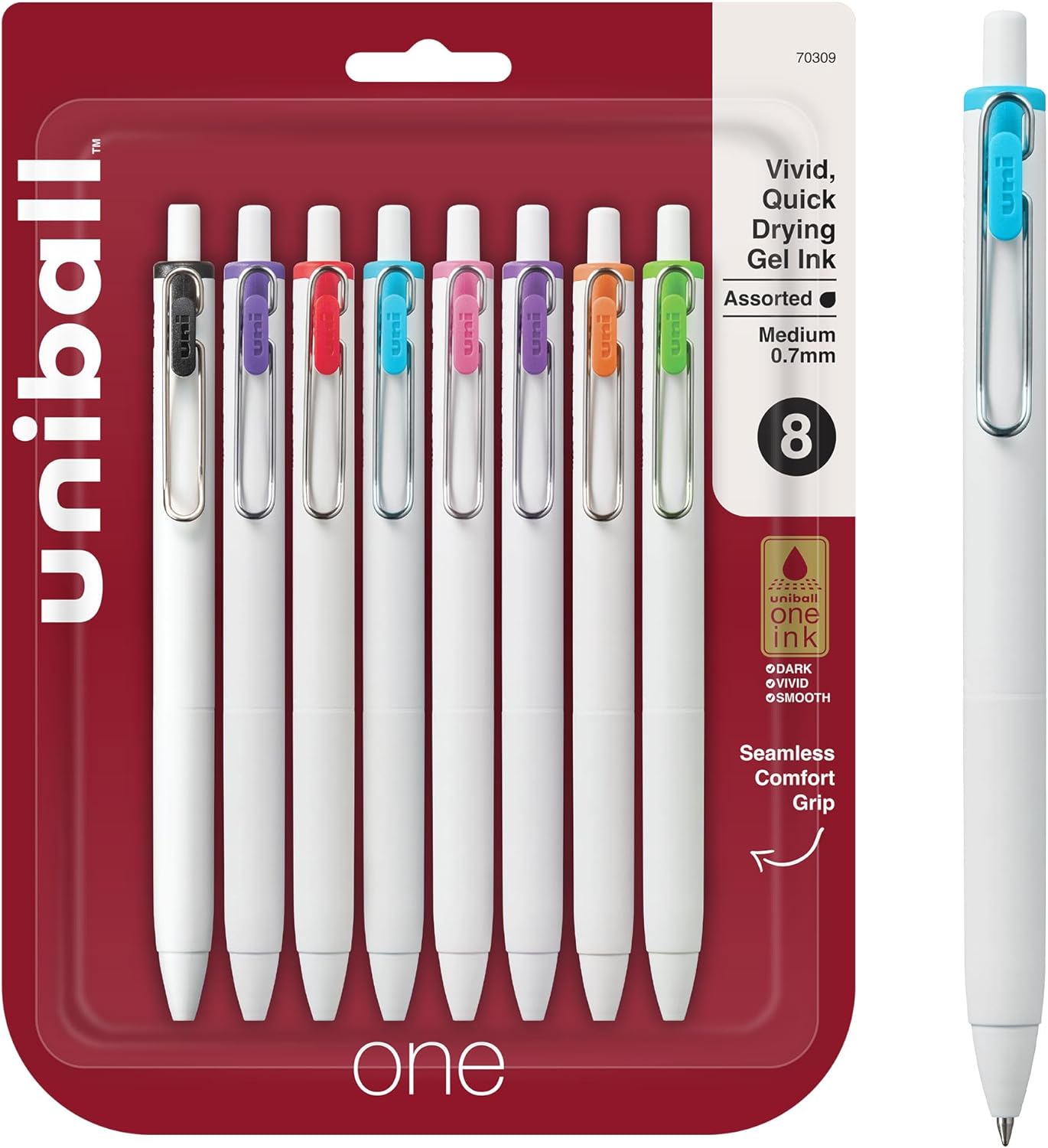 uniball one Retractable Gel Pens, Medium Point (0.7mm), Assorted Ink, 8 ...